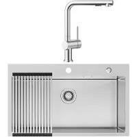 Auralum Max Spoelbak voor keuken 75x45CM RVS - Spoelbakken Keuken Met Uittrekbare Uitloop Keukenkraan - Wasbak met waterafvoersysteem - Spoelbakken met afdruip