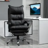 MODFU - Bureaustoel - Verstelbare Hoogte En Voetsteun - Elegant - Kunstleer - Zwart - 66 X 72 X 122-130 Cm