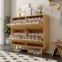 Sweiko Schoenenkast - 4 rieten lades - Metalen handgrepen - 100 x 25 x 90 cm - Naturel
