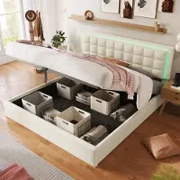 Sweiko Tweepersoonsbed - 180 x 200 cm - opbergruimte - LED-verlichting - Kunstleer - Wit