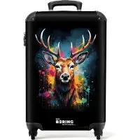 NoBoringSuitcases.com - Handbagage koffer lichtgewicht - Reiskoffer trolley - Hert met gewei tussen graffiti spray - Rolkoffer met wieltjes - Past binnen 55x40x20 en 55x35x25