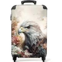 NoBoringSuitcases.com - Handbagage koffer lichtgewicht - Reiskoffer trolley - Portret van een arend tussen fleurige bloemen - Rolkoffer met wieltjes - Past binnen 55x40x20 en 55x35x25