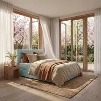 Mörgenn Boxspring Lounge - Pocketvering - Luxe Topper - Lichtblauw - 90x210 cm - Inclusief Dekbed en Kussens