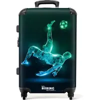 NoBoringSuitcases.com - Kinderkoffer jongen - Blauwe voetballer - Kindertrolley jongens - Koffer groot - Rolkoffer lichtgewicht - Reiskoffer met 4 wielen - Grote trolley XL - 20 kg bagage