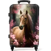 NoBoringSuitcases.com - Kinderkoffer meisje - Paard met roze bloemen - Kindertrolley meisjes - Koffer kind groot - Rolkoffer lichtgewicht - Reiskoffer met 4 wielen - Grote trolley XL - 20 kg bagage