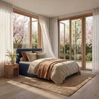 Mörgenn Boxspring Lounge - Pocketvering - Luxe Topper - Donkerblauw - 90x200 cm - Inclusief Dekbed en Kussens