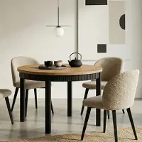 Dekori.Interiors Eettafel van massief hout, uitschuifbaar, zwart, RAVO, 90/140 cm, eikenhout "Craft Golden" met geribbelde poten van beukenhout – modern design