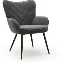 COLAMY Moderne accentstoel - Gestoffeerde fluwelen fauteuil - Gebogen rugleuning - Gewatteerde armleuningen - Kussen met hoge dichtheid - Metalen poten - Fauteuil - Grijs