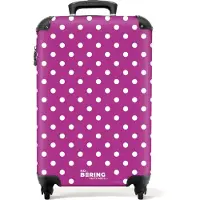 NoBoringSuitcases.com - Handbagage koffer lichtgewicht - Reiskoffer trolley - Witte stippen op paarse achtergrond - Rolkoffer met wieltjes - Past binnen 55x40x20 en 55x35x25