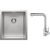 CECIPA MAX Spoelbakken Keuken 40x44cm - Spoelbak Keuken Met Keukenkraan Met Uittrekbare Uitloop - Enkele spoelbak van roestvrij staal - Spoelbakken met Afdruip - Zilver