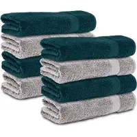 Komfortec 8x Handdoek 70x140 - 100% Katoen – Handdoekenset - Zacht - Petroleum-Zilver