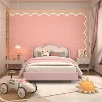 HOMAVO Kinderbed 140x200x30 cm - Zwevend Bed - Wolkenvormig - LED Verlichting - Stevig Frame - Roze