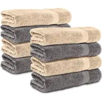 Komfortec 8x Handdoek 70x140 - 100% Katoen – Handdoekenset - Zacht - Anthrazit-Beige