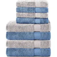 Komfortec Handdoekenset – Set van 8 - 4x Handdoek 50x100 cm en 4x Badhanddoek 70x140 cm - 100% Katoen - Grijs&Lichtblauw