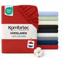 Komfortec Jersey Stretch Hoeslaken 140x200 cm - 23cm Matrasdikte- Rondom Elastiek - 100% Katoen - Rood