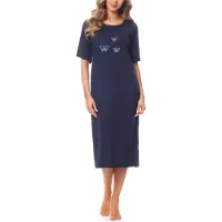 Merry Style Dames Nachthemd - Nachtjapon - Korte Mouwen - Katoen - MS-DR-Malwa-ND-KR - Donkerblauw - S