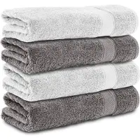 Komfortec handdoeken – Set van 4 - Badhanddoek 70x140 cm - 100% Katoen – Antracietgrijs&Wit