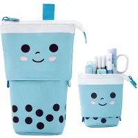 LONGZIMING -Pop-up Pennenetui -telescopische potloodhouder - Uitschuifbare Make-up Kwastenhouder - Cosmetica Etui - Telescopische Opbergtas - 17x12x5,2cm - Blauw
