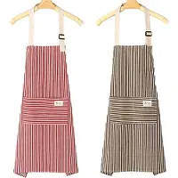 JeiibrZui ‌2-Pack Keukenschorten - Kookschort Met 2 Zakken - Zacht & Verstelbaar Voor Thuis En Restaurant - 2 Stuks - Bruin/Rood