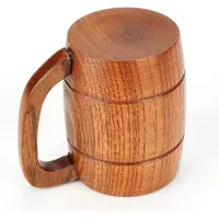 JeiibrZui 1x Houten bierpul, milieuvriendelijke drinkbeker met handvat van massief hout en bijenwasafdichting, 450 ml duurzame ambachtelijke bierpul voor mannen