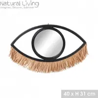 Natural Living "" Spiegel ILANA van zwart rotan met raffia franjes 41 x H31 cm