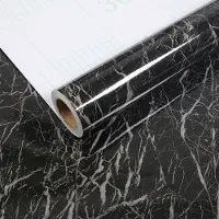 JeiibrZui Zelfklevend Behang Met Zwart Marmerpatroon - Zelfklevende Marmerfolie - Voor Keukendeuren En Aanrechtbladen - 1 Stuk - Zwart
