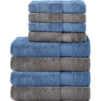 Komfortec Handdoekenset – Set van 8 - 4x Handdoek 50x100 cm en 4x Badhanddoek 70x140 cm - 100% Katoen - Antraciet&Lichtblauw