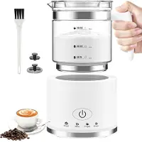 Dnntunk Kitchen Glazen Melkopschuimer - Elektrische melkopschuimer - Glazen kan & PFAS-vrij - Vaatwasserbestendig - Wit