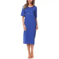 Merry Style Dames Nachthemd - Nachtjapon - Korte Mouwen - Katoen - MS-DR-Malwa-ND-KR - Korenbloem - M