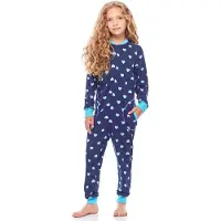 Merry Style Kinder Pyjama - ronde hals - lange mouwen - lange broek met zakken - Katoen - MS-MS10-186-PJ - Marine Herzen Türkis - 158-164