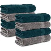Komfortec 8x Handdoek 70x140 - 100% Katoen – Handdoekenset - Zacht -Antraciet/Petroleumblauw