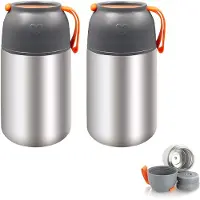 Dnntunk Thermos Voedselcontainer met Lepel - Thermoskan - Thermosfles - Voedsel container voor soep, noodles, babyvoeding, havermout, ijs en meer - Thermosbeker voor het meenemen van eten - 650ml - 2 Stuks