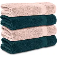 Komfortec Handdoekenset 4x Handdoek 50x100 cm - 100% Katoen - Petrol-Rosa