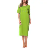 Merry Style Dames Nachthemd - Nachtjapon - Korte Mouwen - Katoen - MS-DR-Malwa-ND-KR - Groen - S