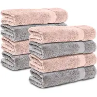 Komfortec handdoeken – Set van 8 - Badhanddoek 50x100 cm - 100% Katoen - Grijs&Roze