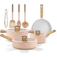 Nutrichef 14-delige pannenset Inductie - Keramische kookpannen - glazen deksels - vaatwasmachinebestendig - Roze