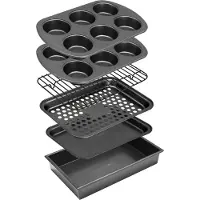 Nutrichef 6-delige Bakvorm Set - Compacte Stapelbare Toaster Oven Bakpan - Duurzaam Vlekbestendig Carbon Staal