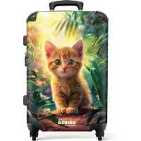 NoBoringSuitcases.com - Kinderkoffer groot - Kindertrolley koffer - Rode kitte in de groene natuur - Rolkoffer lichtgewicht - Reiskoffer met 4 wielen - Grote trolley XL - 20 kg bagage