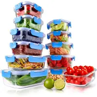 Nutrichef Glazen Vershoudbakjes – 12-delige set met 12 luchtdichte deksels Geschikt voor snacks, fruit en voedselopslag – Magnetron-, vriezer- en vaatwasserbestendig - blauw)