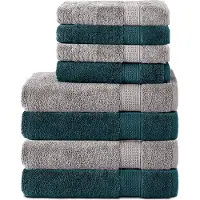 Komfortec Handdoekenset – Set van 8 - 4x Handdoek 50x100 cm en 4x Badhanddoek 70x140 cm - 100% Katoen - Zilvergrijs&Petrolemblauw