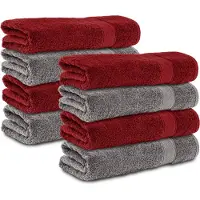 Komfortec handdoeken – Set van 8 - Badhanddoek 50x100 cm - 100% Katoen - Antracietgrijs&Rood