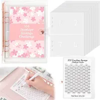 JeiibrZui Challenge Binder Kit van 100 enveloppen - Gelamineerde spaarbonnen - 100 roze spaarenveloppen - Voor thuis- en individuele gebruikers