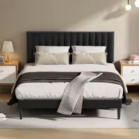 KUTAS Gestoffeerd bed 140x190 cm - Metalen Bedframe Zwart - Tweepersoonsbedden met Lattenbodem - Verstelbaar Hoofdeinde - Opbergruimte Onder Het Bed - Draagkracht 480 kg