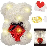 Ciskotu Roze beer, Rose Bear Teddy Flower met lampjes, het beste cadeau voor Valentijnsdag, verjaardagen, Moederdag, jubilea, inclusief transparante geschenkdoos en liefdeskaart