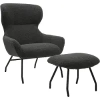 Huisenthuis.nl Fauteuil en poef Kaya Antraciet - Teddy - Zithoogte 45 cm - Zitdiepte 51 cm