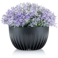 HowHomely Stripped Eco Serie - Bloempot - Zwart - Recycled Plastic - UV-bestendig