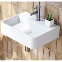 HOROW Toiletfontein -Wandmontage Keramiek - Glans Wit - 38x26x9 cm - Badkamer Wasbak - Wit Hoogglans Opzetwastafel