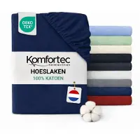 Komfortec Jersey Stretch Hoeslaken 180x200 cm - 23cm Matrasdikte- Rondom Elastiek - 100% Katoen - Blauw