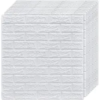JeiibrZui 3D Bakstenen Behang - Zelfklevend - Geluidsdempend Effect Veilig Voor Kinderen - 10 Stuks - Woonkamer Decoratie Wit
