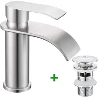 CECIPA MAX Wastafelkraan - Badkamerkraan - Toiletkraan - Met Afvoerplug - Mengkraan - Geborsteld RVS -Waterval kraan Badkamer